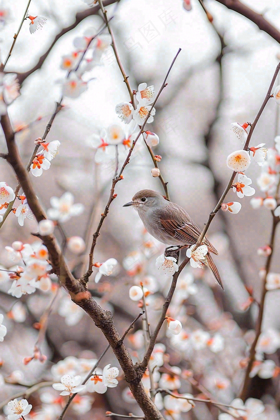 春天梅花树枝上的小鸟春意立春惊蛰春分摄影图