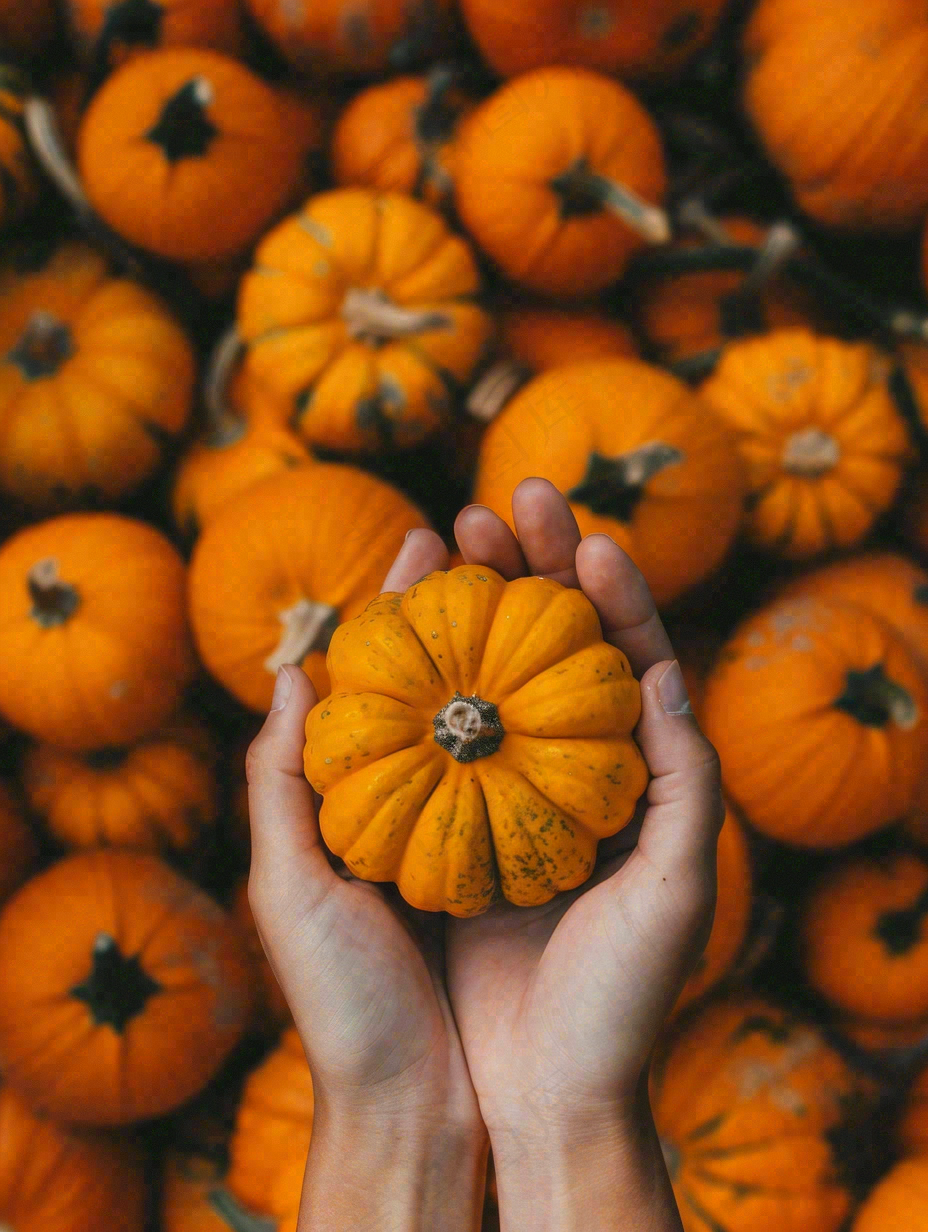 秋天秋收南瓜手捧南瓜实物摄影图