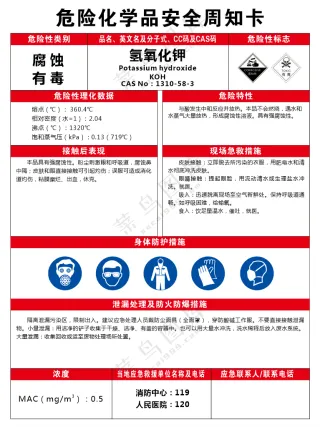 氢氧化钾危险化学品安全周知卡