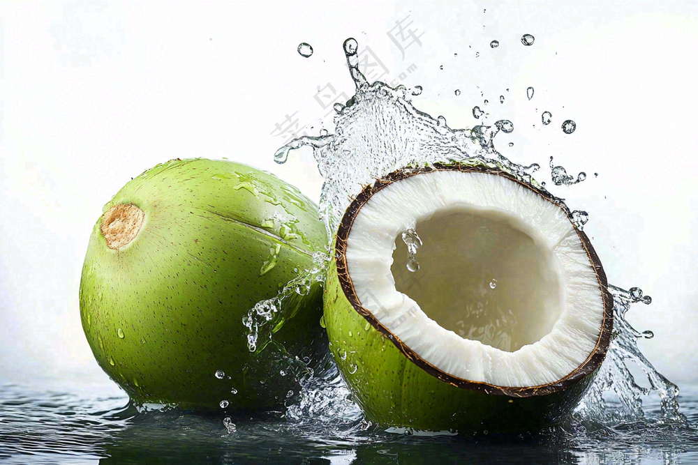 椰子汁飞溅新鲜果汁摄影图