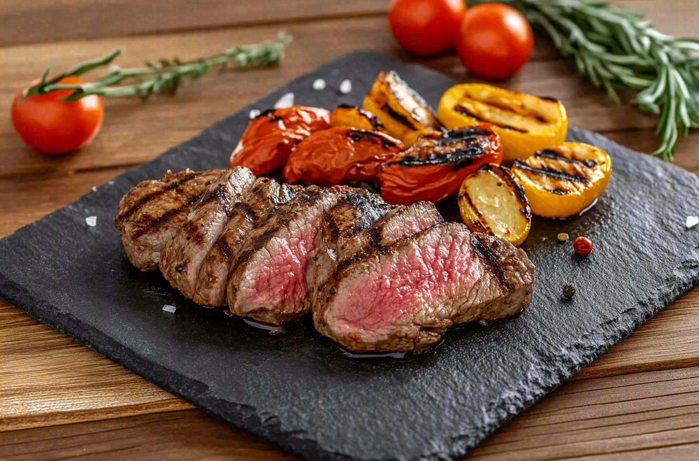 美味的煎牛排牛肉番茄土豆西餐美食摄影图