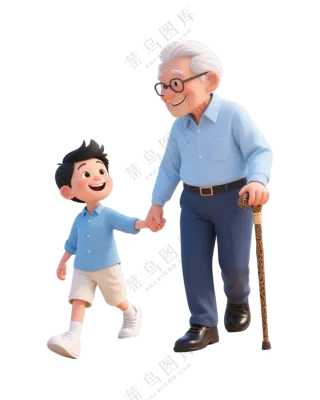 一老一少温馨3D卡通人物3