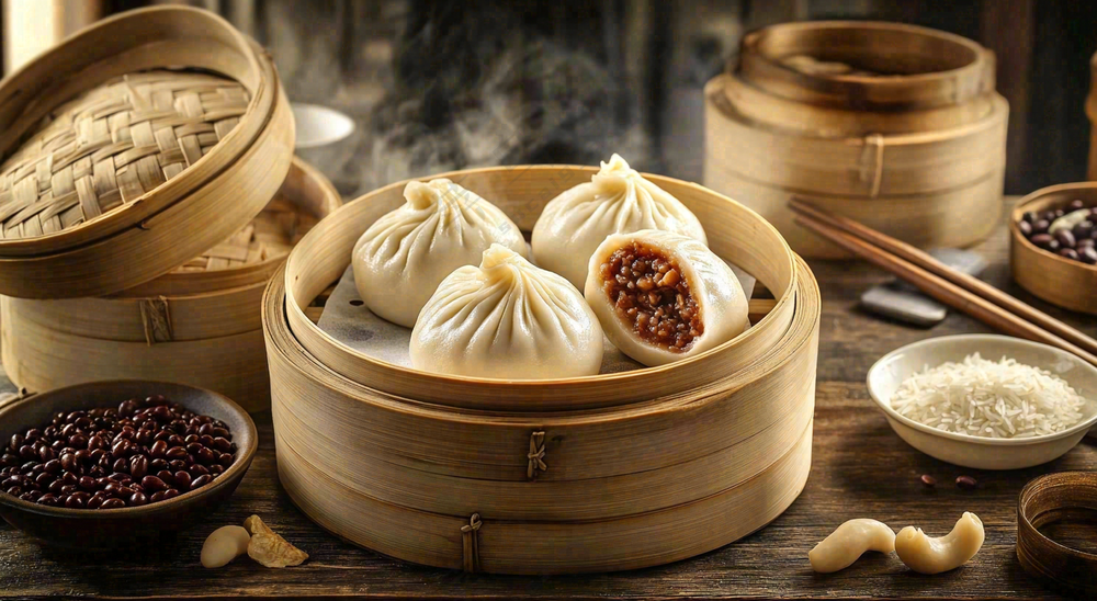 美味的小笼包笼屉美食早点摄影图