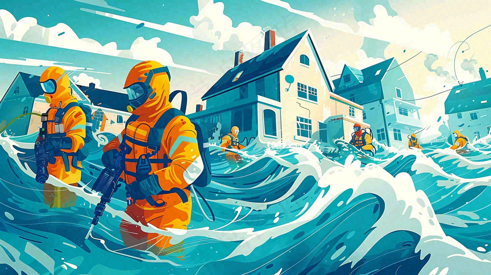 洪水自然灾害防洪预警摄影图