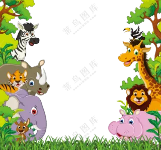 大象与河马等多种卡通动物免抠图片