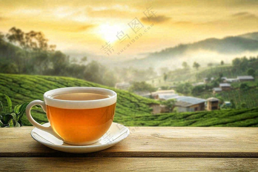 红茶茶叶茶园品茶风景摄影图