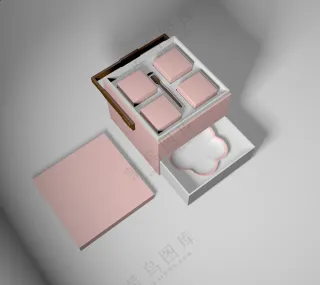 粉色简约中式传统中秋节月饼礼盒包装psd样机031