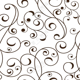 黑白涡旋花纹装饰连续图案免抠素材