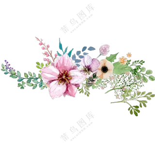 手绘水彩效果花朵藤蔓装饰免抠图片