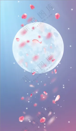 唯美粉色花瓣浪漫月亮壁纸
