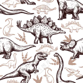 手绘线描效果恐龙图案免抠图片素材