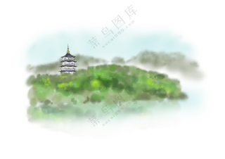 茂密树木掩映中的宝塔PNG图片素材