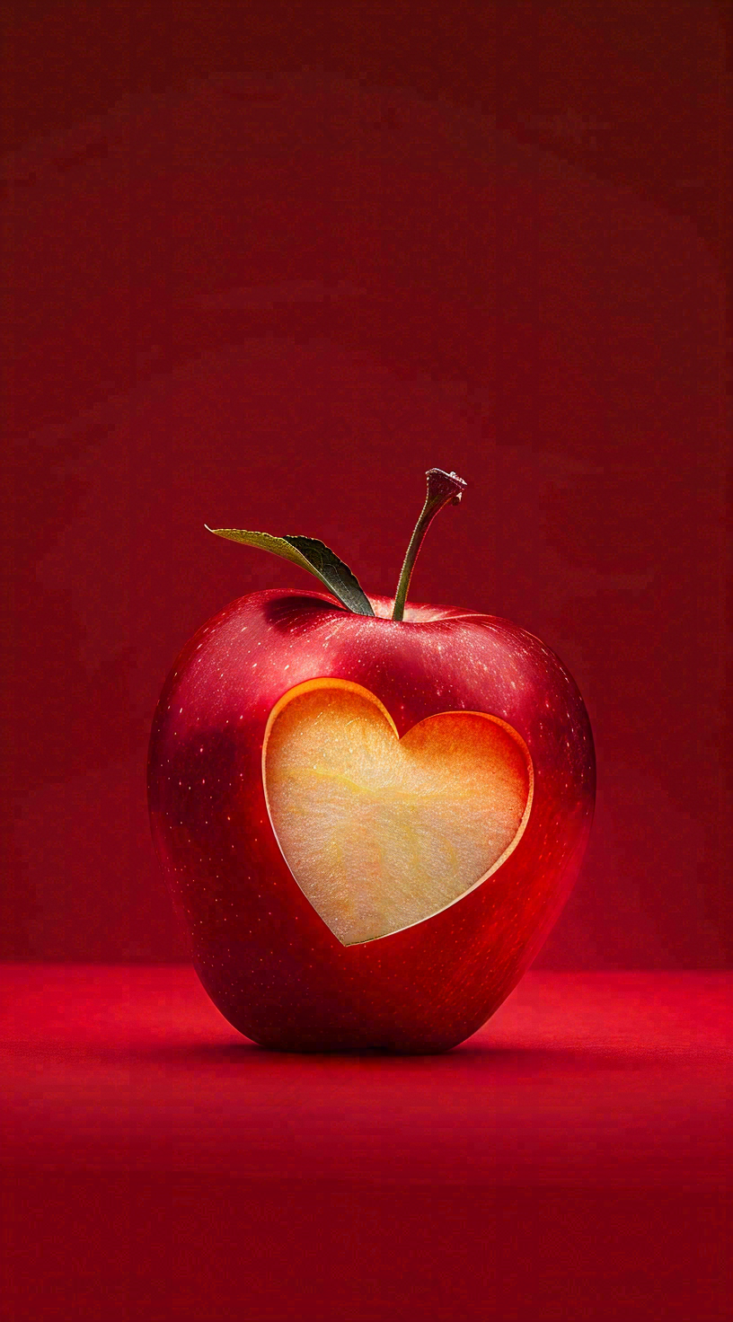 红色苹果掏爱心形状创意平安夜摄影图