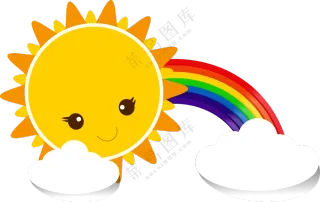彩虹云朵与卡通风太阳免抠PNG素材
