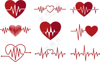 多款红色桃心图案的心电图创意素材