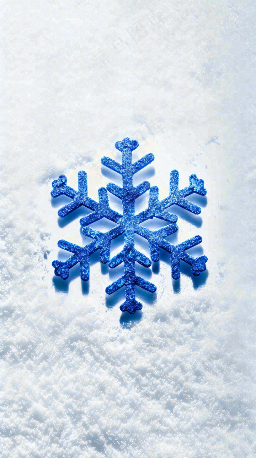 冬季白雪地里的蓝色雪花寒冷大寒小雪大雪摄影图