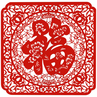 中国风剪纸福字窗花透明png免抠元素(6)