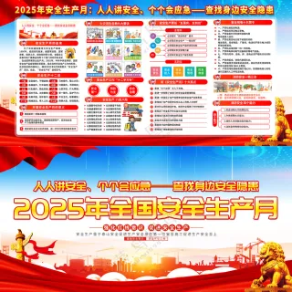 红色2025安全生产月展板