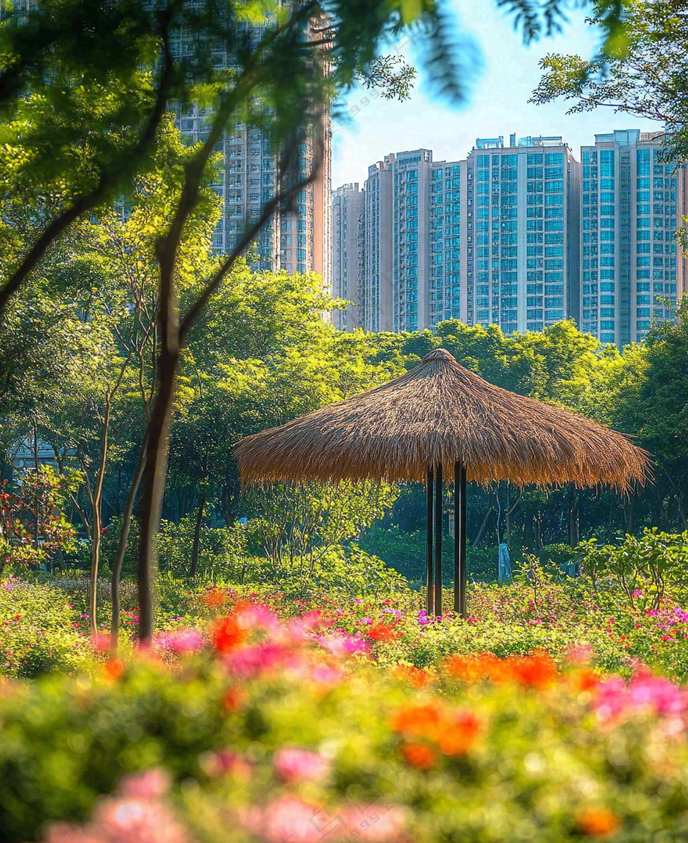 小区绿化公园环境鲜花摄影图