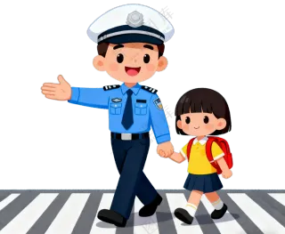 警察叔叔带小学生过马路