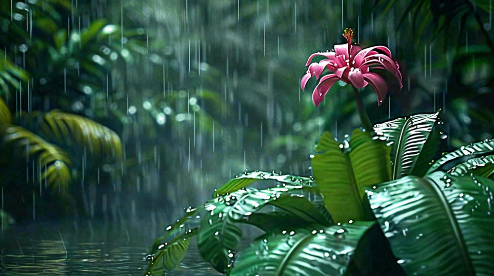 春天雨水森林植物的雨滴谷雨摄影图