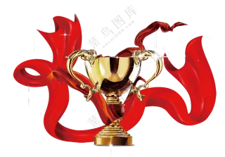 绸带星光装饰金质奖杯免抠图片素材