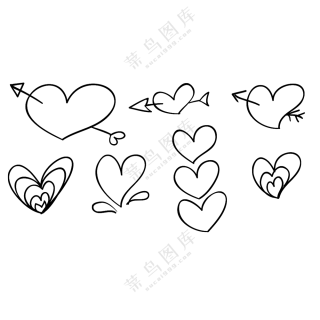几种手绘不同样式心形元素免抠图片