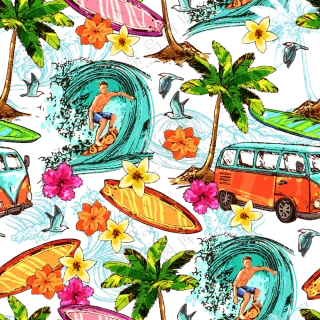 椰树飞鸟与冲浪人物等免抠图片素材