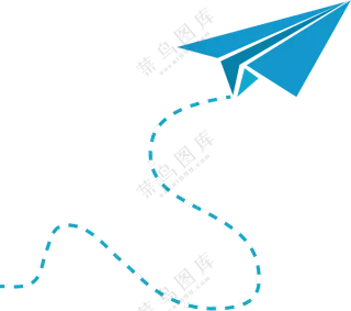蓝色虚线轨迹的纸飞机免抠图片素材