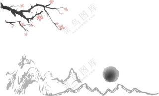 群山梅花绘画效果免抠PNG图片素材