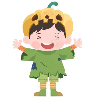 万圣节南瓜服头套可爱男孩儿童节日装扮卡通插画