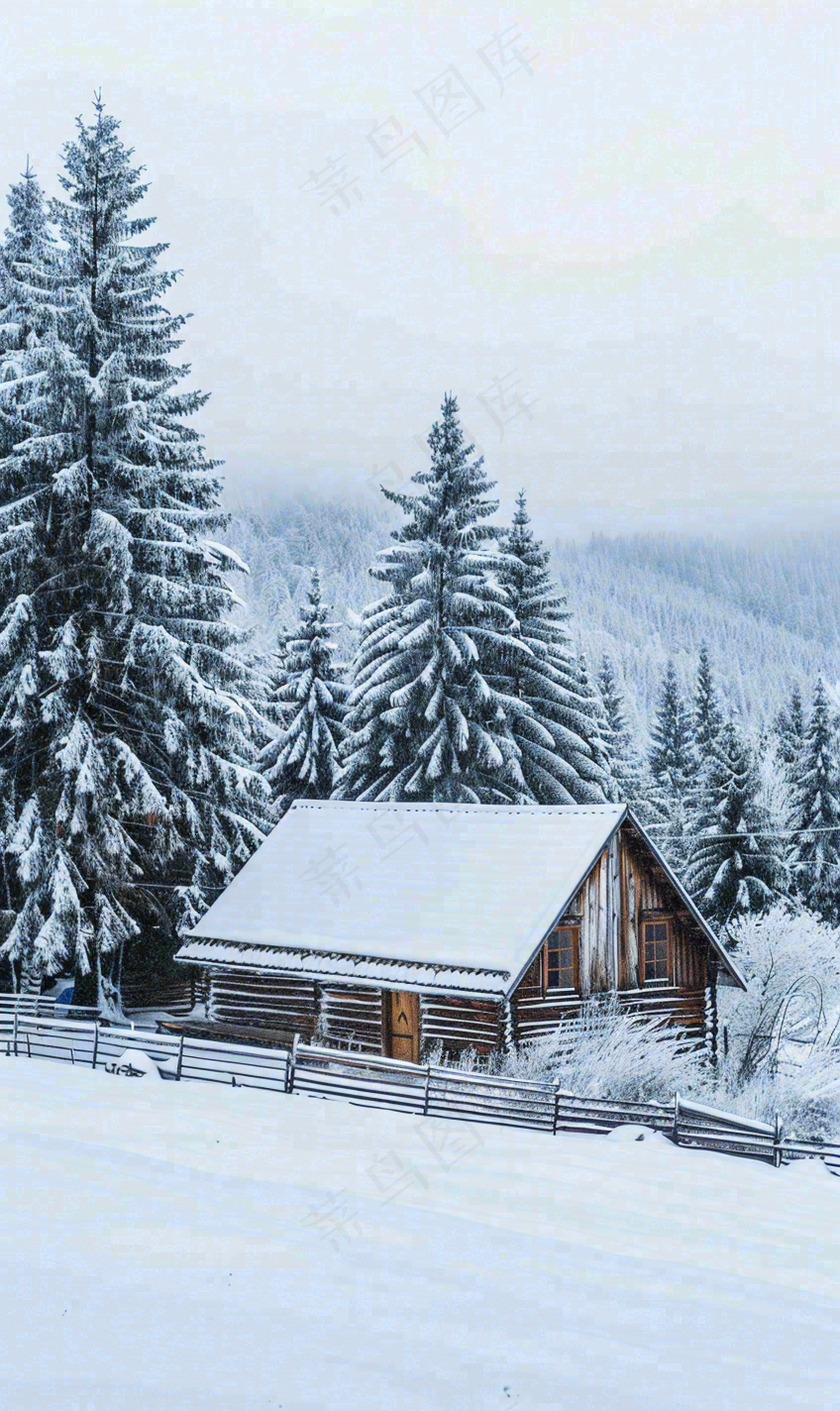 冬天寒冷白雪结冰小寒摄影图