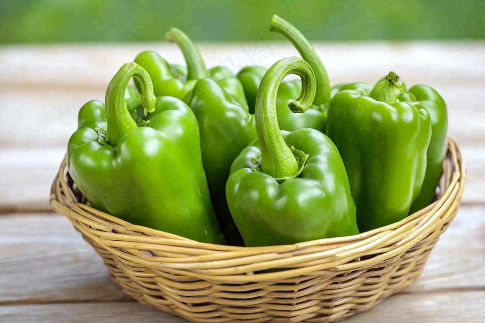 青椒蔬菜竹篮摄影图