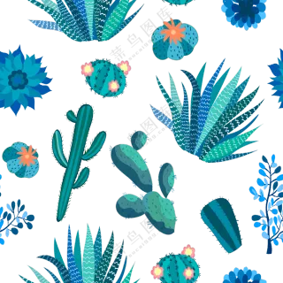 仙人掌等花卉植物无缝图案免抠素材