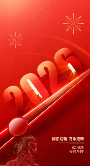简约红色2026年元旦新年马年海报