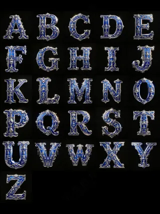 3D巴洛克金属风格3D艺术字英文字母A-Z_10
