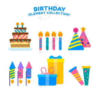 6款彩色生日元素矢量素材