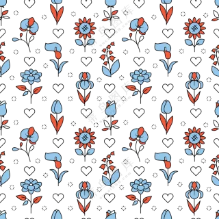 四方连续花朵桃心无缝图案免抠素材