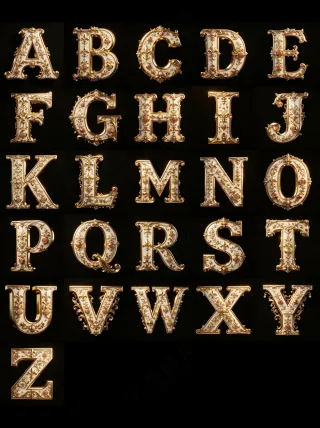 3D巴洛克金属风格3D艺术字英文字母A-Z_06