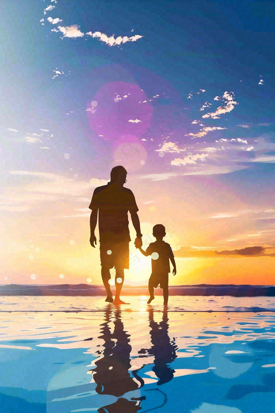 父亲节爸爸和孩子剪影亲情摄影图