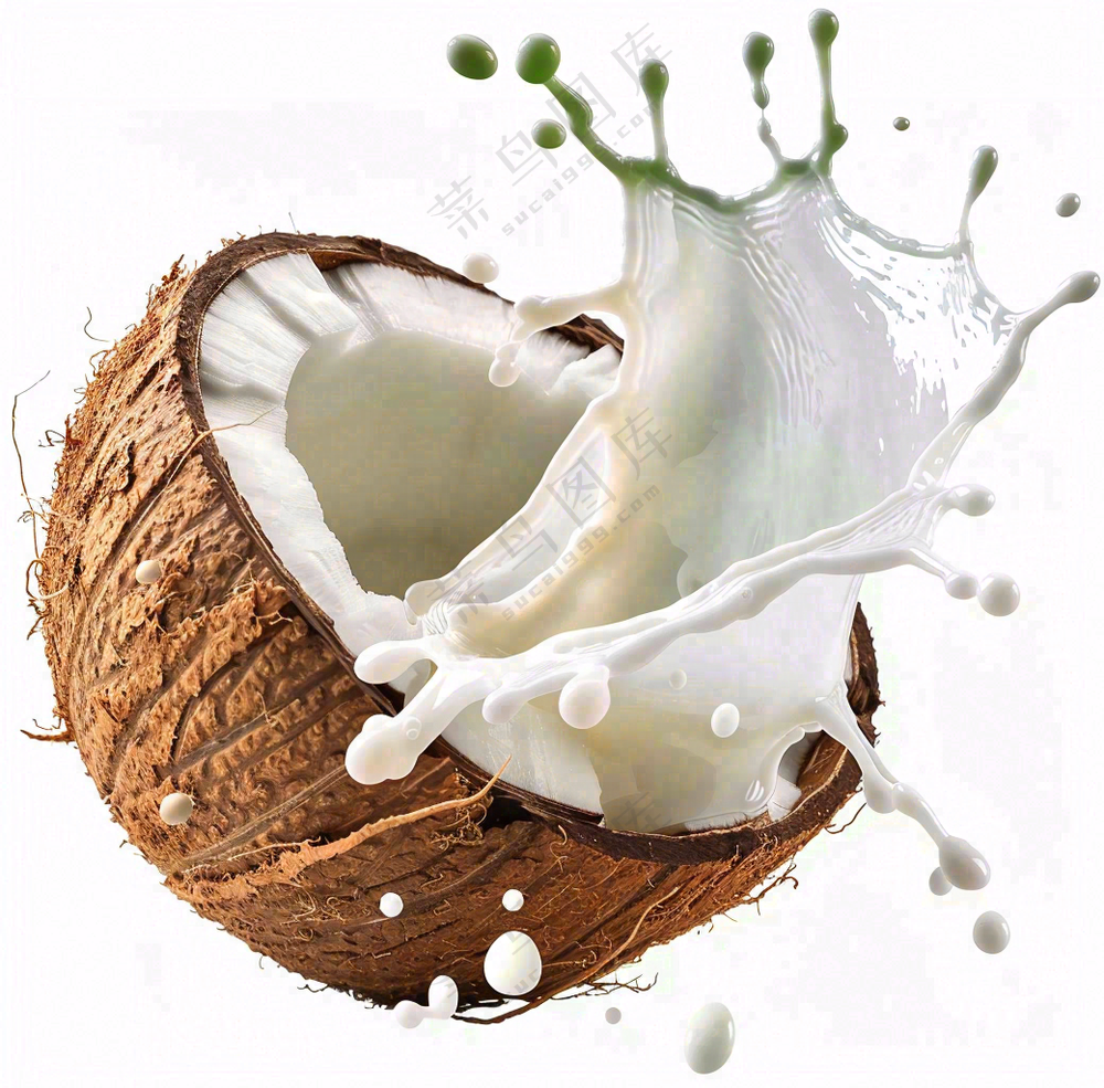 新鲜椰子汁水椰奶飞溅摄影图
