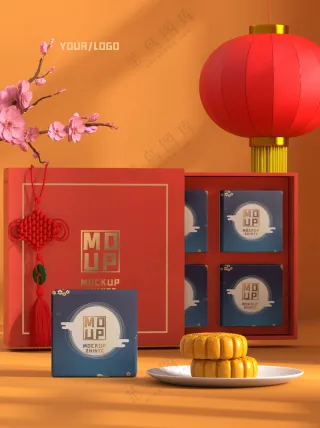 传统中式中秋节包装礼盒psd样机016