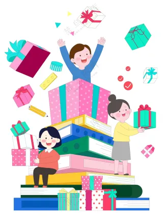 卡通大学生618双11购物节书籍大礼包打折可爱插画