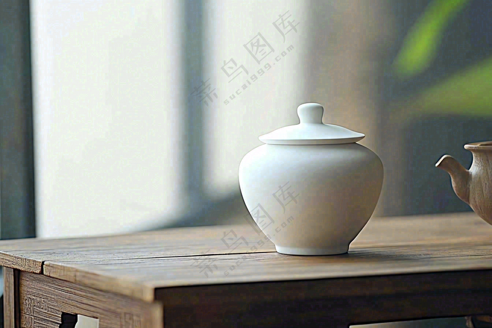 白色瓷器茶叶罐茶道摄影图