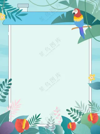 热带植物动物花卉可爱鹦鹉扁平化卡通边框框架