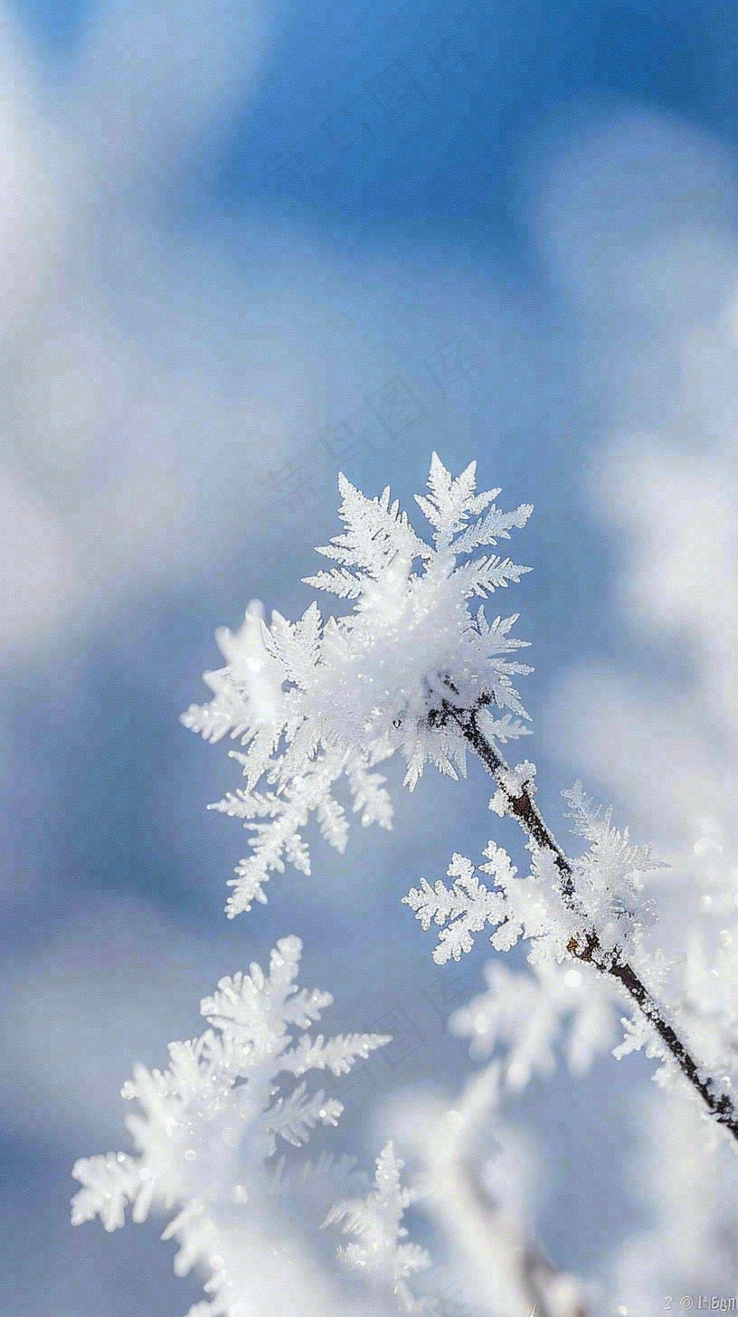 冬天结霜的植物白霜寒冷霜降摄影图