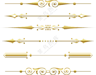 多种样式的金色质感分割线PNG素材