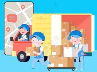 卡通可爱兼职快递员开车按地址投递快递扁平化插画