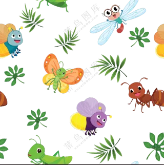 绿叶与卡通效果的蚂蚁免抠图片素材