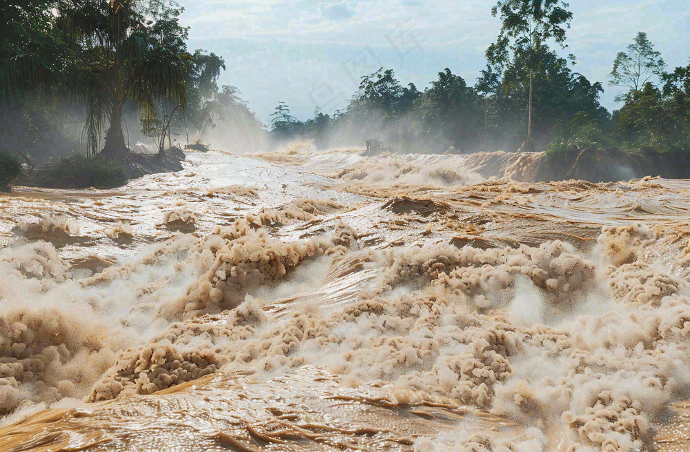 洪水自然灾害防洪预警摄影图